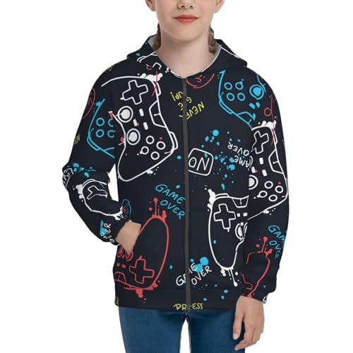 Joystick Gamepad Kids Pullover Hoodies Boys Zip Up Sweatshirts Girls Athletic Clothes with Pocket3