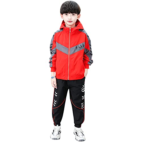 Preisvergleich Produktbild L SERVER Kinder Jungen Streatwear Trainingsanzüge Sport Kapuzenpulli Hosen Jogginghose Freizeitanzug Sportkleidung,Rot 1,122-128