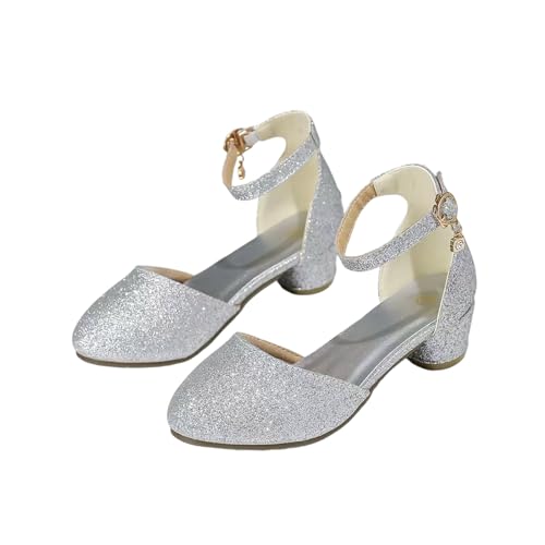Sandalias niña, Zapatos de vestir para niñas, zapatos de tacón alto brillantes con flores, zapatos cerrados con correa al tobillo, ideales para fiestas formales de bodas y cumpleaños.