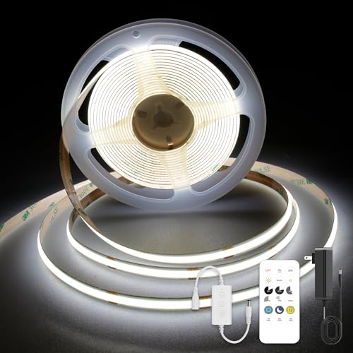 Image of COB LED Strip Lights 9.84ft, White LED Light Strip 6000K, DC24V Tape Light, CRI93+, Bluetooth App Control, Dimmable LED Strips for Bedroom,Cabinet,Living Room.