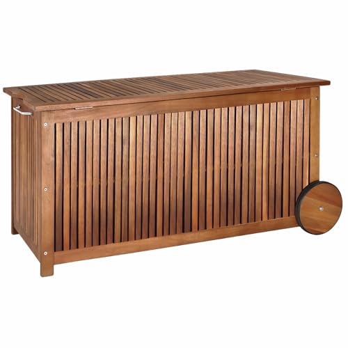 Casaria® Coffre de rangement en bois 350 L roues poignée capacité charge couvercle 160 kg bâche intérieure Jardin Malle