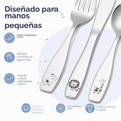 Cubertería infantil 12 piezas Exzact de acero inoxidable 18/10 cubiertos para niños de safari 5
