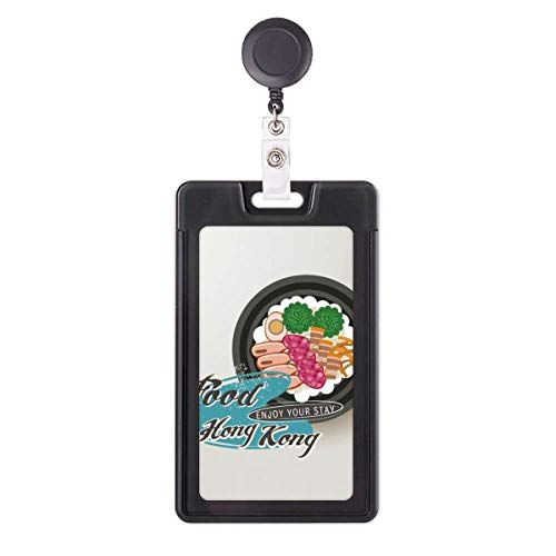 Étui rétractable pour badge Hong Kong Claypot China avec cordon extensible noir