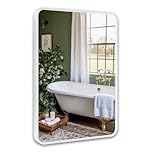 Dripex 55x75cm Rectangular Bathroom Mirror, Aluminium Frame Curved Corners, Pre-Fitted Hooks & Fixing Kit, Hang or Lean Vertically/Horizontally, for Living Room, Bedroom, White