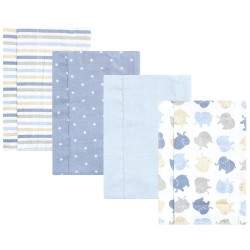 Image of Hudson Baby Unisex Baby Cotton Flannel Burp Cloths 4-Pack, Multi Color Boy Elephant, One Size
