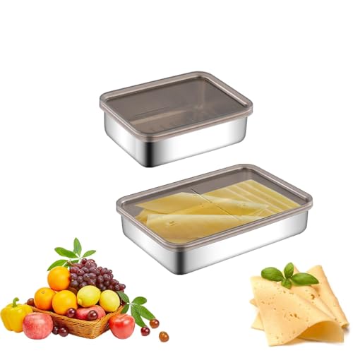 2 Piezas Cajas Para Fiambres Fresh, Recipiente Nevera Fruta, Recipiente De Almacenamiento De Carne, Acero Inoxidable, Mantenimiento Fresco, Puede Almacenar Carne, Queso, Frutas, Verduras