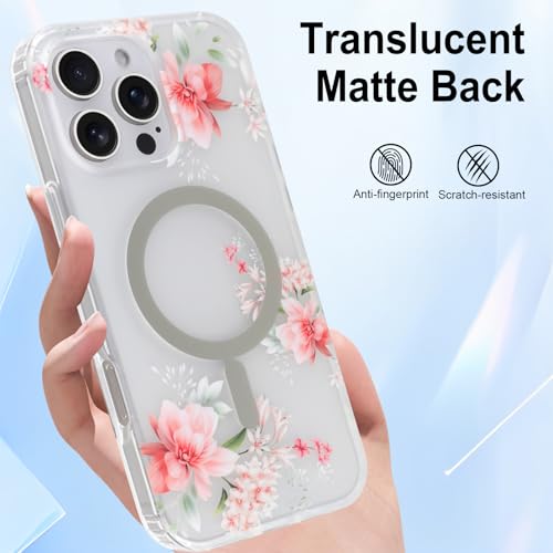 Coque iPhone 16 Pro Max fleurie rose compatible Magsafe antichoc
