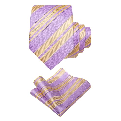 Image of YourTies Striped Ties for Men Classic Woven Silk Necktie with Handkerchief Cufflinks Set Formal Business Party Wedding