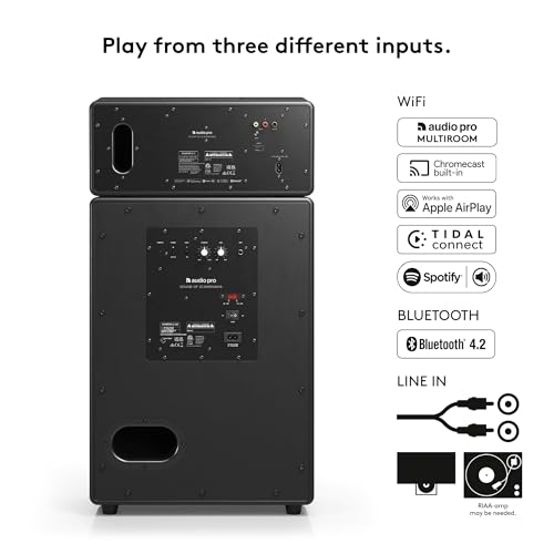 Image of Audio Pro DRUMFIRE MKII Wireless Speaker | High Fidelity, Multiroom Bluetooth Speaker w /RCA & WiFi Input (2.4 & 5GHz) | Built-in Chromecast, AirPlay2 & Spotify Connect Compatible | Black