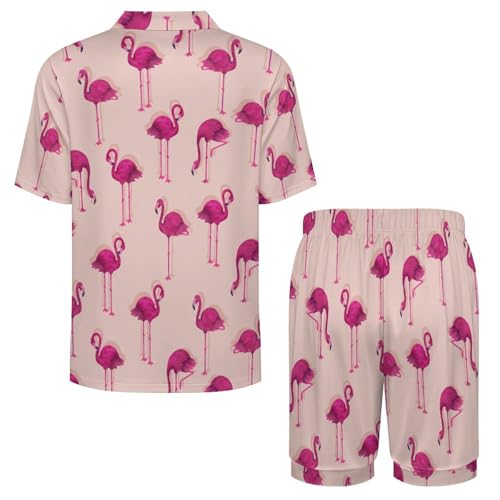Flamingo Mens Pajama Set Short Sleeve 2 Piece Sleepwear Button Down Tops And Shorts Loungewear Outfits4