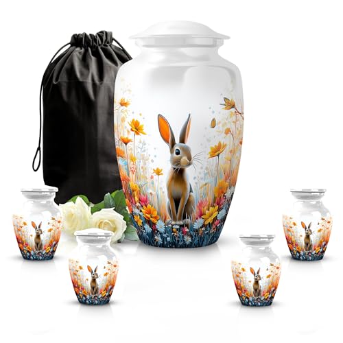 Image of Rabbit Urn - Decorative Keepsake Urn Ash - Combo 3 - Large with 3 Inch Pack of 4 - Funeral Cremation Urns for Ashes - Keepsake for Ashes - Human Remains Urns