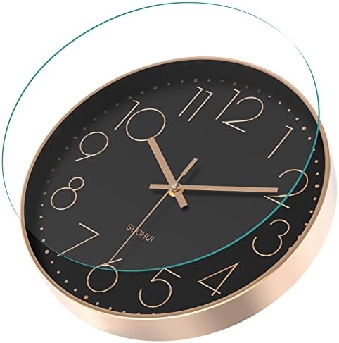 SUOHUI Silent Wall Clock 12'' Modern Wall Clocks Battery Operated Wall Clock for Living Room Decor and Home/Bedroom/Office/Classroom/School Non-Ticking Wall Clocks (Rose Gold)