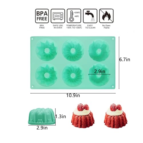 image for Annewbin 3pcs Mini Bundt Cake Pan,6-Cavity Fluted Tube Cake Pan,Silico