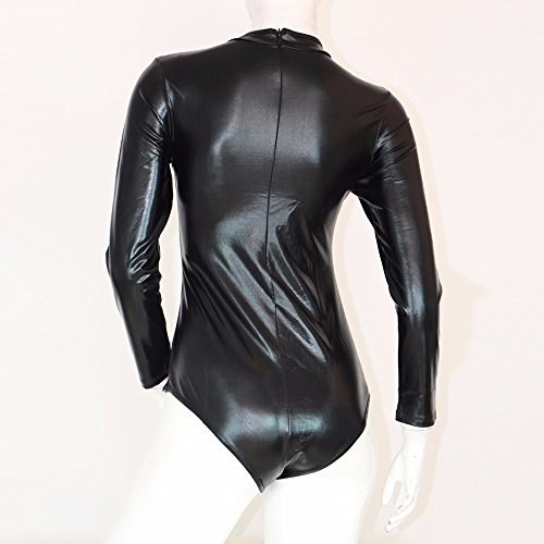 Wonder Pretty Women's Long Sleeve Lace-Up Club Bodysuit Leather Teddy Lingerie (Xl) Black #TOP4
