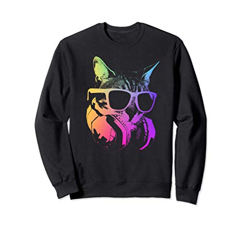 Rainbow Cat Music Hip Hop Amante Retro Kitty Gatos Auricular Sudadera