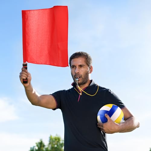 DEAYOU 8 PCS Referee Flag, Volleyball Line Judge Flags, Red Command Hand Signal Flag with Stainless Steel Sponge Handle for Linesman, Track and Field, Sports Events, Soccer, Football, 15.5" x 11.8"
