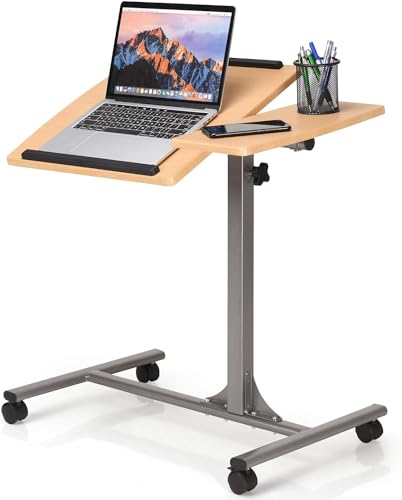 RELAX4LIFE Table de Lit pour Ordinateur Hauteur Réglable 64x45x64-95CM avec 4 roulettes Tablette Inclinable (Naturel)