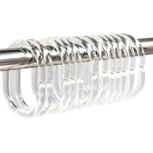 Shower Curtain Hanging Hooks Plastic Curtain Rail Hooks Pack of 12 C-Shaped Shower Curtain Hook Clear Plastic Shower Curtain Rings for Bathroom Window Shower Rod