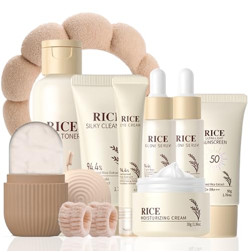 EONFAVE Rice Skincare Set for Teen Girl Gifts Birthday - Skin Care for Teens 10-12 - Hydrating Skin Care Routine Kit for Women - Gifts Birthday Facial Kit for Women - Skin Care Set with Cleanser,Serum 2 pieces