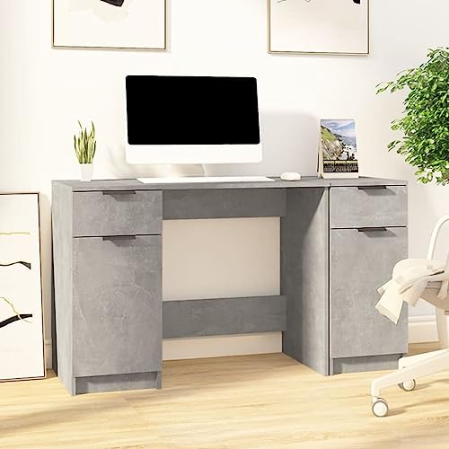 UJCHVHN Escritorio con armario lateral de madera de ingeniería gris hormigón, escritorios de oficina