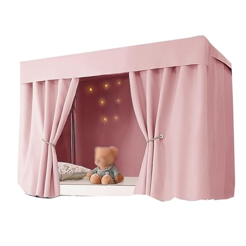Rideaux de lit superposé pour dortoir étudiant de 1,5 m rose avec fermoir coulissant silencieux
