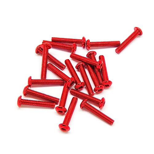 20pcs M3x16mm Button Head Screws 6063 Aluminum Hex Socket (Anodized Colors) (Red)