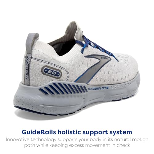 Brooks Men’s Glycerin StealthFit GTS 20 Supportive Running Shoe - Oyster/Alloy/Blue Depths - 12.5 Medium