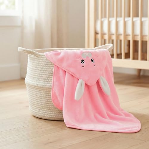 Image of Story@Home Towel for Kids with Hood | 300 GSM (80 X 80CM) Quick Dry Kids Towel | Soft Lightweight Baby Wrap for Beach |Pool Towel for Boys & Girls |Kids Microfiber Towels for Bath - Pink - Bunny