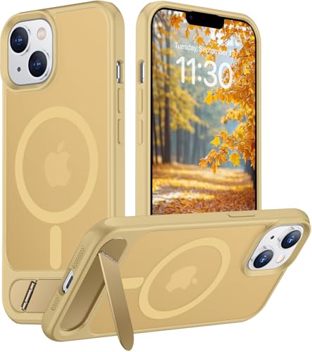 Image of Magnetic Compatible with iPhone 14 Case /iPhone 13 Case,[Built-in Invisible Kickstand][Compatible with MagSafe][Military Grade Shockproof] Slim Translucent Matte Phone Case for iPhone 14 /13 6.1 inch