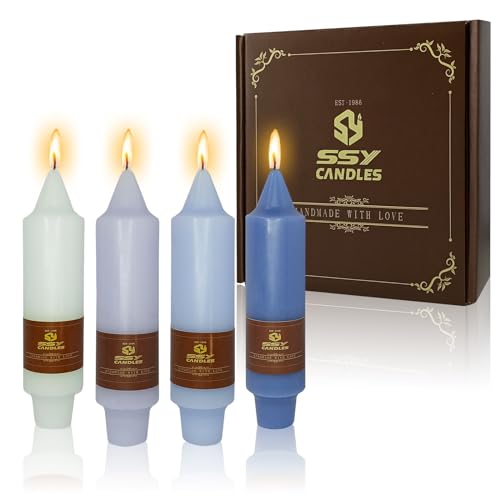 NJAO HOO Blue Short Taper Candle 5 Inch Candlesticks Unscented Dripless Gradient Colored Tapered Candle Set for Home Decor Wedding Party Dinner Candles, 4 Pack