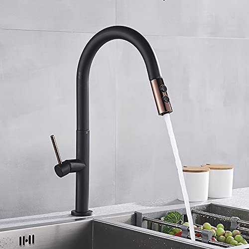 Robinet extractible noir pour évier de cuisine avec mitigeur en laiton luxe