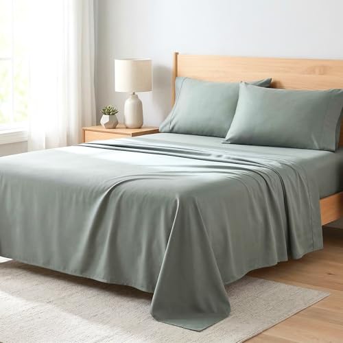 Image of Beckham Hotel Collection 100% Cotton King Sheet Set, 4-Piece, Aqua Gray | 500 Thread Count, Silky Soft Weave, Breathable, Anti-Pilling, 16-Inch Pocket, All-Around Elastic, Gets Softer with Every Wash