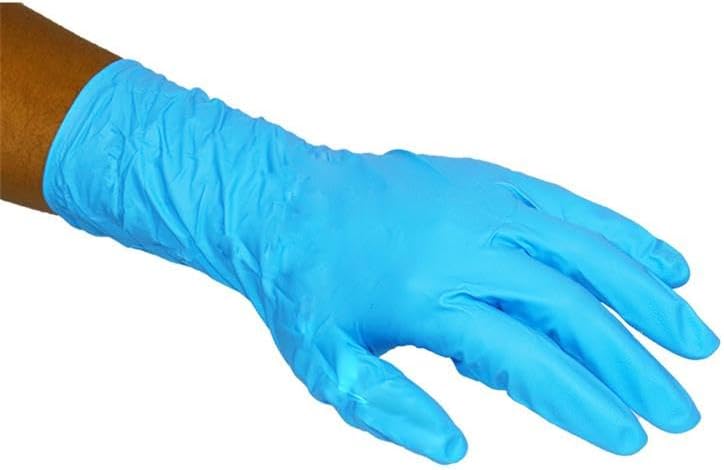 Nitrile Gloves, Blue, Fully Textured, Powder & Latex Free Extended Cuff Disposable Cleaning Glove