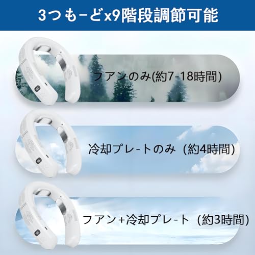 BK-MOTOR 首掛け扇風機 ネックファン 携帯扇風機 プレート 軽量 充電式 首かけ 冷/暖 3つブレート付き -15°C 羽なし 半導体急速冷却 6000mAh大容量 四風道送風ブラシレスモーター 瞬間冷却 夏冬両用 高温対策 の商品画像 1