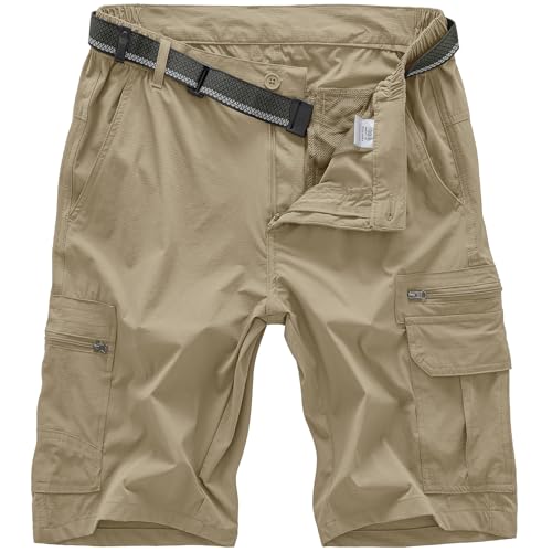 Jessie Kidden Mens Outdoor Casual Expandable Waist Lightweight Water Resistant Quick Dry Fishing Hiking Shorts (6222-Khaki, 38)