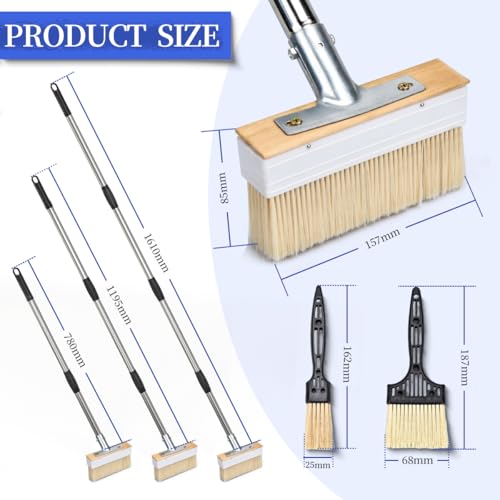 PCVANLEY 1 Set 160CM verstellbaren Griff Decking Pinsel mit 1 und 3 Pinseln, für Holz, Wand, Deck, Möbel Malerei, Beschichtungen