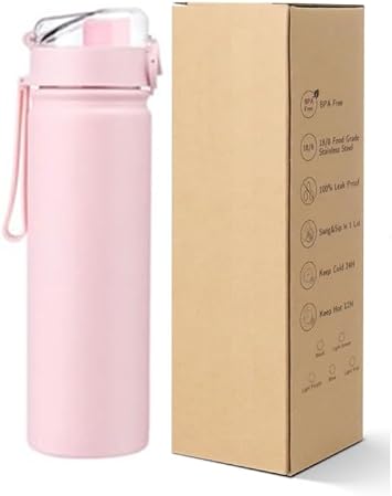 24oz Double Wall Insulated Stainless Steel Water Bottle with straw, sip, and swig Pink