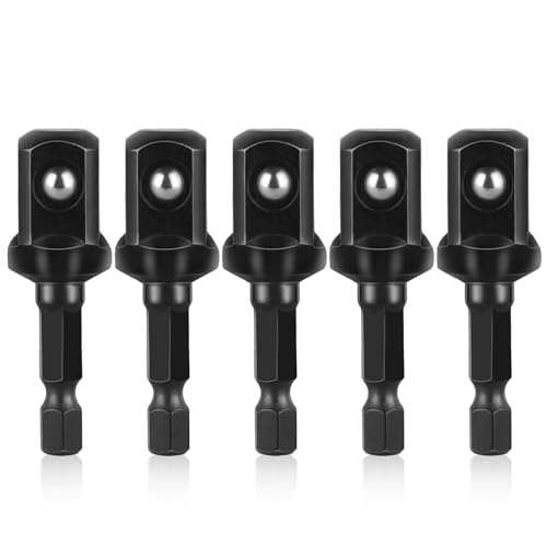 Image of 1 /2 or 3 /8 Impact Socket Adapter Set, 5PCS Black Drill Sockets Adapter 1 /4 to 1 /2 or 3 /8 Drive Adapters Kit for Impact Driver Automotive DIY Extension Socket Bits Handle Nut Driver and Drills