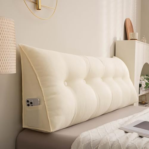 Generisch Rückenkissen 80CM Beige, Chenille Lesekissen für Bett und Sofa, Groß Couchkissen mit Waschbarem Bezug, Rückenpolster für die Wand, Sitzkissen, Wandkissen, Keilkissen zum Anlehnen im Bett