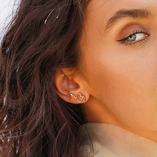 BENEIGE Women Gold Snake Studs Earrings with Cubic Zircon 14K Gold Plated Snake Earring Dainty Hypoallergenic Stud Jewelry for Women by BENEIGE - Image 2