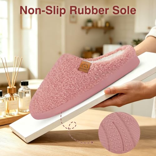 Image of Evshine Memory Foam Fuzzy Slippers for Women Curly Fleece House Shoes | Indoor Outdoor, Comfy and Warm Fur Lining, Non-slip Rubber Sole, Bedroom Slip on, Cozy, Cushioned, Machine Washable