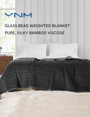 Image of YnM Cooling Weighted Blanket for Adults, Cooling & Cozy Velvet Dual-Sided, 15lbs Heavy Bed Throw for One Person of 140lbs, Four Seasons Use (60x80 Inches, Queen Bed, Dark /Light Grey)