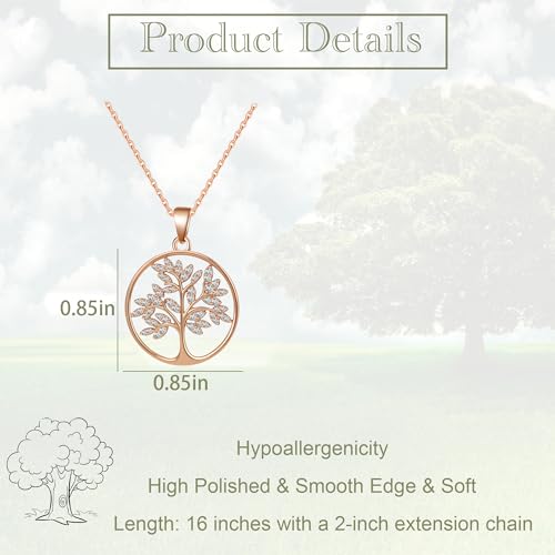 Tree of life necklace for women 18K Gold/White Gold Tree Jewelry Pendant Zircon Necklace Anniversary Valentine's Day Gifts for Wife Girls Her 16+2 - Image 6