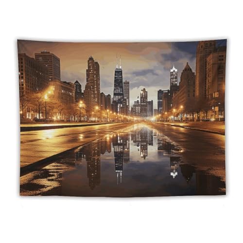 Tapisserie d'art abstrait YKUDBN grande tenture murale Chicago en tissu polyester avec crochets