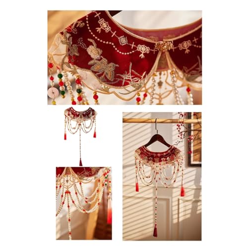 Chinese Embroidery Butterfly False Collar Pearls Chain Tassels Yunjian Shawl3