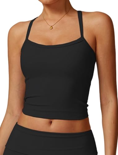 Womens Longline Sports Bras Cross Back Active Gym Yoga Padded Workout Crop Tank Top with Built in Bra