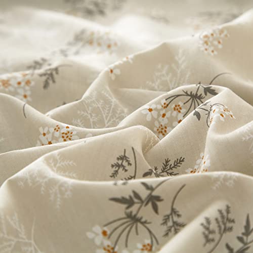 VM VOUGEMARKET Floral Bedding Twin Reversible Gray Beige Flower Duvet Cover Set,Cottagecore Duvet Cover Matching 2 Pillowcases 100% Cotton Chic Girls Bedding Set -Twin(68"x86")