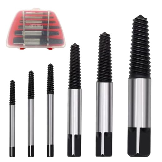 6PCs Damaged Screw Extractor Kits, Chrome-vanadium Steel Stripped Screw Extractor Broken Bolt Extractors Kit, Easy Out Damaged Bolts Remover Tool