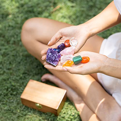 Crystalya Travel Chakra Crystals And Healing Stones In Wooden Gift Box + 50Pg Ebook – 7 Chakra Tumbled Gemstones, Amethyst Crystal, Rose Quartz, Quartz Crystal Point, Stone Guide, Made In U.s.a. #TOP1