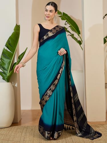 Image of AKHILAM Women's Mysore Silk Kanjivaram Pure Soft Ombre Print Saree With Unstitched Blouse Piece (73ALEKHA7301 NV Parent)
